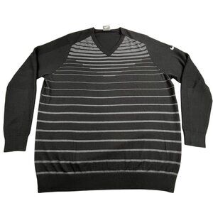 Nike Golf Sweater MenS 2XL Merino Wool Black Gray Stripe V Neck Tour Performance